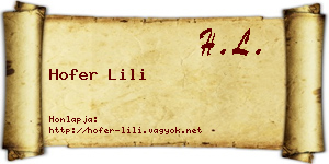 Hofer Lili névjegykártya